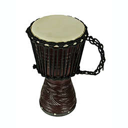 Zeckos Hand Carved Wood Djembe Hand Drum 16 Inch Tall