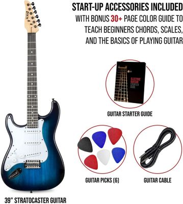 LyxPro39" CS Series Electric Guitar Stratocaster Kit for Beginner, Intermediate & Pro Players with Guitar, Amp Cable, 6 Picks & Learner's Guide   Solid Wood Body, Volume/Tone Controls, 5-Way Pickup