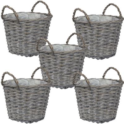 30cm Natural Grey Wash Wicker Hanging Basket Lined Rattan Willow Flower Planters 