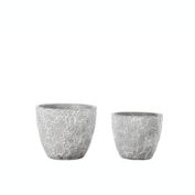 Urban Trends Collection Cement Round Pot with Embossed Seamless Bubble Abstract Design Body Set of Two Washed Concrete Finish Gray