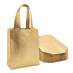 Sparkle and Bash Non Woven Reusable Tote Bags, Metallic Gold Gift Bags with Handles (10x8 In, 20 Pack)