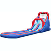 Sunny & Fun Deluxe Inflatable Water Racing Slide Park - Heavy-Duty Nylon Bouncy Station for Outdoor Fun - Climbing Wall, Two Slides & Splash Pool - Easy to Set Up & Inflate with Included Air Pump & Carrying Case