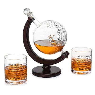 Army Gifts for Men Military Veteran Gifts Bourbon and Scotch Decanter Globe Whiskey Decanter Set with 4 Liquor Glasses US Army Whisky Decanter & Glass Set with Wood Base and 9 Whiskey Stones 