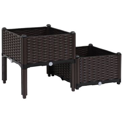 Sunnydaze Outdoor Customizable Plastic Self-Watering Raised Garden Beds - Brown - 2pc