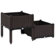 Sunnydaze Outdoor Customizable Plastic Self-Watering Raised Garden Beds - Brown - 2pc