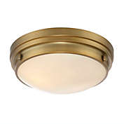 Modern 3-Light 14" Semi-Flush Ceiling Light in Natural Brass with White Frosted Glass Diffuser