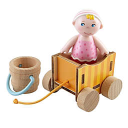 HABA Little Friends Baby Nora - 2.5" Dollhouse Toy Figure with Wagon and Pail