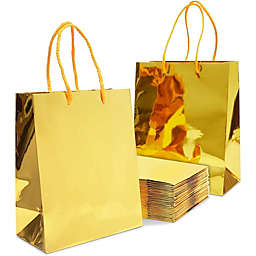Sparkle and Bash Gold Gift Bags with Handles, Small Gift Bag (9.25 x 8 x 4.25 in, 24 Pack)
