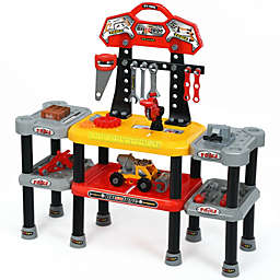 Gymax 121 Pcs Kids Pretend Workbench Construction Workshop Tool Play Set 2-Tier Bench