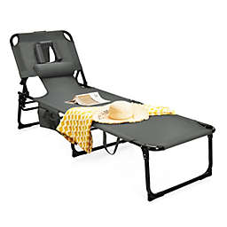 Costway Folding Beach Lounge Chair with Pillow for Outdoor-Gray