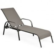 Costway Adjustable Patio Chaise Folding Lounge Chair with Backrest-Brown