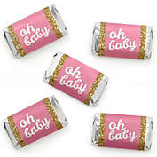 Big Dot of Happiness Hello Little One - Pink and Gold - Mini Candy Bar Wrapper Stickers - Girl Baby Shower Small Favors - 40 Count