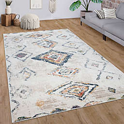 Paco Home Modern Area Rug Ethno Style with colorful patterns in Cream