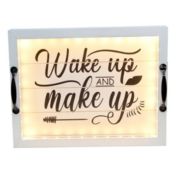 Elegant Designs Salento Farmhouse Rectangular Decorative LED Light Up Wooden Serving Tray - White Wash