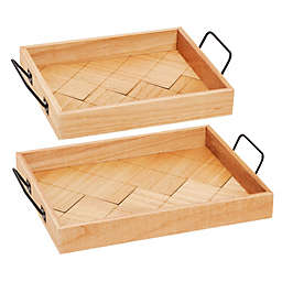 Farmlyn Creek Set of 2 Wooden Serving Trays with Herringbone Pattern, Coffee Table Decor (2 Sizes)
