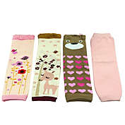 Wrapables Colorful Baby Leg Warmers Set of 4, Flower, Deer, Bear, Bows Pink