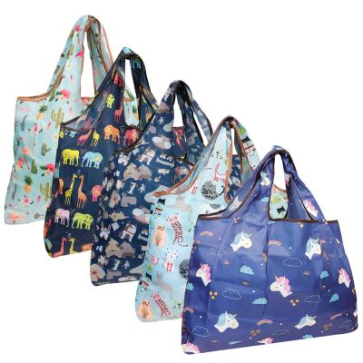 Reusable shopping bag washable folding shopping bags large navy floral 
