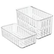 mDesign Vented Fridge Storage Bin Basket for Fruit, Vegetables, Set of 2 - Clear