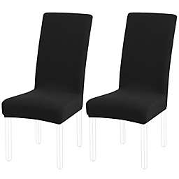 PiccoCasa Soft Stretch Knit Jacquard Dining Chair Slipcover Black, 2 Pieces