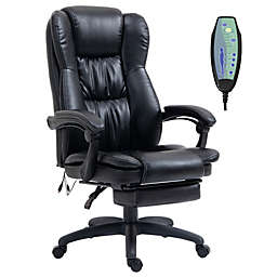 Vinsetto High Back Massage Office Chair, Ergonomic Executive Chair, PU Leather Swivel Chair with 6-Point Vibration Massage, Reclining Back, Adjustable Height and Retractable Footrest, Black