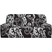 PiccoCasa 1-Piece Contemporary Floral Stretch XL Sofa Couch Cover, Black