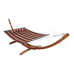 Sunnydaze Quilted 2 Person Hammock with 13-Foot Wood Stand - Red Stripe