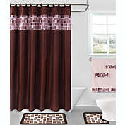 Kitcheniva 4-Piece Set Bathroom Bath Mat Rug Shower Curtain 2-Tone, Mosaic Brown