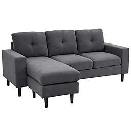 HomCom 3-Piece L-Shape Chaise Lounger Modern Couch Set with Thick Sponge Cushions