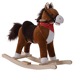 Qaba Kids Ride on Rocking Horse Plush Toy with Realistic Sounds and Red Scarf for Over 3 Years Old Birth Gift