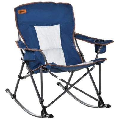 Outsunny Outdoor Folding Beach Camping Chair with Strong Steel Legs, Side Cup Holder, & Durable Oxford Fabric, Blue