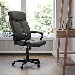 Flash Furniture High Back Black LeatherSoft Executive Swivel Office Chair with Slight Mesh Accent and Arms
