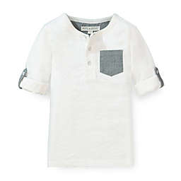 Hope & Henry Boys' Henley Pocket Tee with Rolled Sleeves (Snow White with Gray, 12-18 Months)