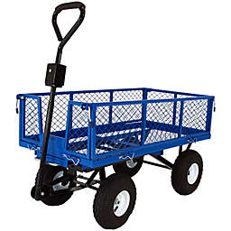 Sunnydaze Steel Dump Utility Garden Cart - 660 Pound Weight Capacity - Blue
