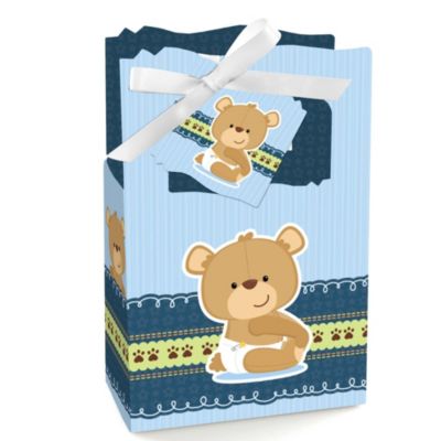 6 Personalised Teddy Bear Fold Over Cards & Bags Birthday Party Favours 