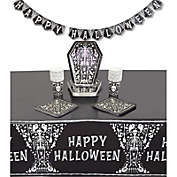 Spooky Central Halloween Tombstone Party Dinnerware Set, Table Cover, Banner (74 Pieces)
