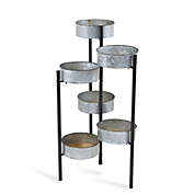 Contemporary Home Living 32" Gray and Brown 6 Pot Folding Plant Stand with Planter Bases