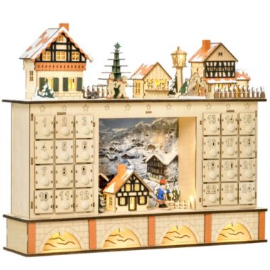 HOMCOM Christmas Advent Calendar, Light Up Table Xmas Wooden Store Holiday  Decoration with Countdown Drawer, Village, for Kids and Adults, Natural | Bed  Bath & Beyond