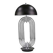 Kingston Living 28" Silver Art Deco Table Lamp with Black Dome Shade