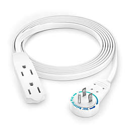 Maximm Cable 6 Ft 360 Rotating Flat Plug Extension Cord/Wire, 16 AWG Multi 3 Outlet Extension Wire, 3 Prong Grounded Wire - White - UL Approved