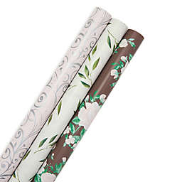Sparkle and Bash Gift Wrapping Paper for Wedding, Floral and Silver Foil (30 In x 16 Ft, 3 Rolls)