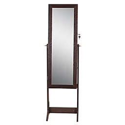 ViscoLogic Wooden Free Floor Standing Wall Hang-able Mirrored Jewelry Organizer Cabinet Armoire