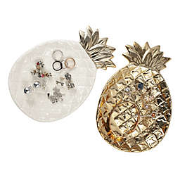Zodaca 2 Pack Pineapple Jewelry Tray Trinket Dish, Gold & White Ring Plate Holder, Key Tray for Entryway Table, Desk Organizer