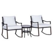Outsunny 3-Piece Bistro Set with Rocking Chair, Outdoor Rattan Wicker Furniture Set with Side Table for Backyard Garden Patio
