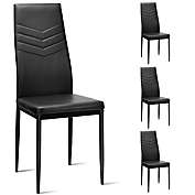 Gymax Set of 4 PVC Dining Side Chairs with Metal Frame High Back Home Kitchen Black