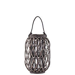 Urban Bamboo Round 15.75 Lantern with Braided Rope Lip and Handle - Gray