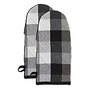Contemporary Home Living Set of 2 Black and White Checkered Oven Mitts 13"
