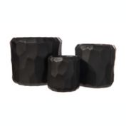 Urban Trends Collection Ceramic Cylindrical Pot with Wide Mouth and Embossed Irregular Patterns Design Body Set of Three Matte Finish Black