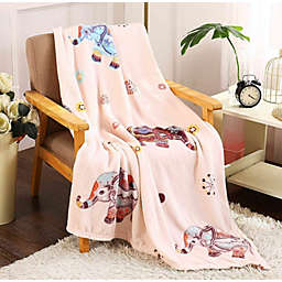 GoodGram Bohemian Elephant Ultra Plush Soft & Cozy Fleece Throw Blanket - Pink -