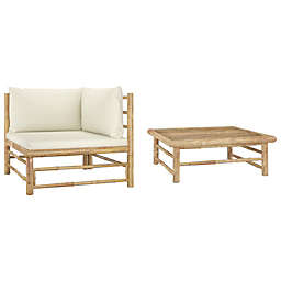 vidaXL 2 Piece Patio Lounge Set with Cream White Cushions Bamboo