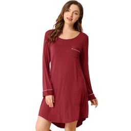 Allegra K Women's Spring Soft Lounge Nightgown Long Sleeve Mini Sleepwear Pajama Dress, Rayon Sleepshirt Nightdress Regular Fit Gown Dress, Medium Purple